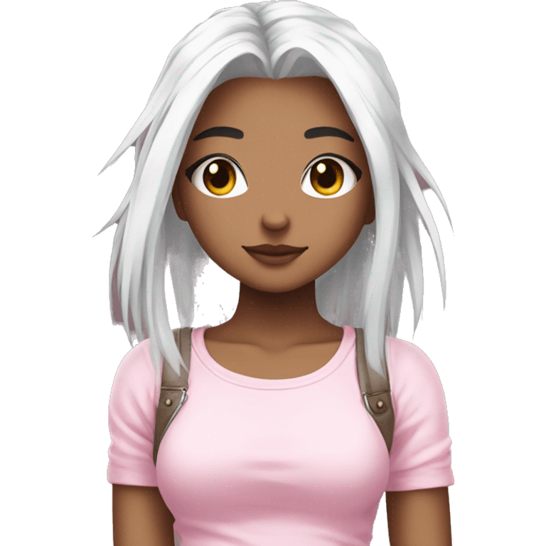 cute anime girl with white hair and a pink crop top with ripped jeans emoji