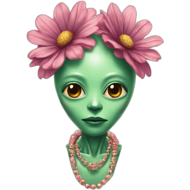 An alien from Jupiter wearing a flower necklace emoji