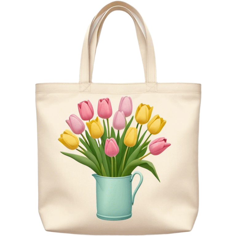 canvas tote bag filled with pastel tulips emoji