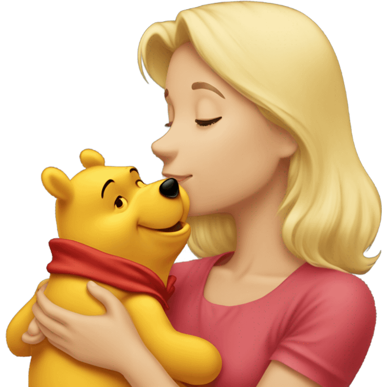 Winnie the Pooh kissing pretty brunette girl on the cheek emoji