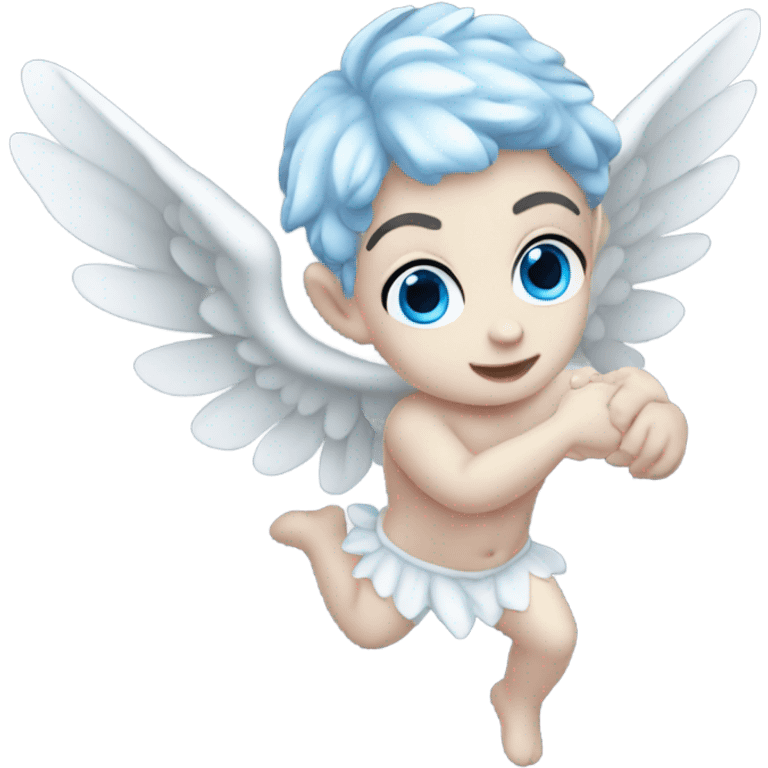 Realistic Pale cute cupid blue eyes flying  emoji