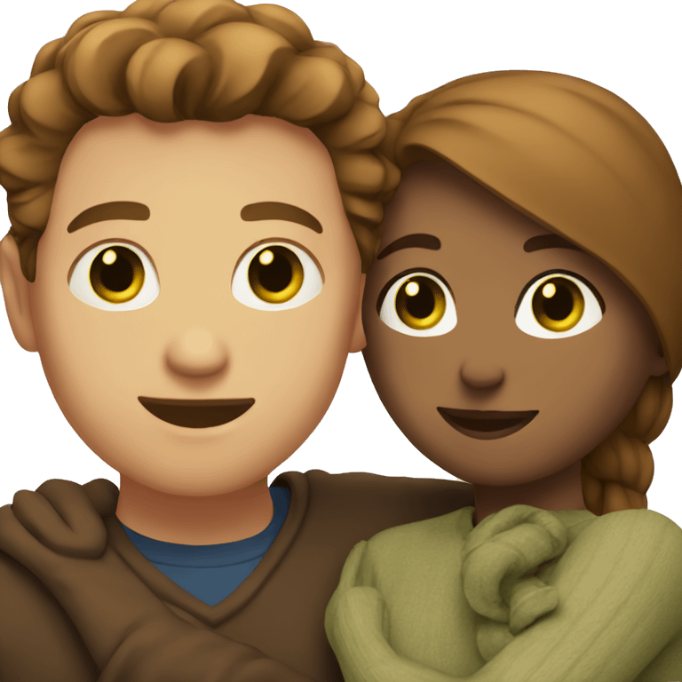 Man with greens eyes hugging a woman with brown hair  emoji