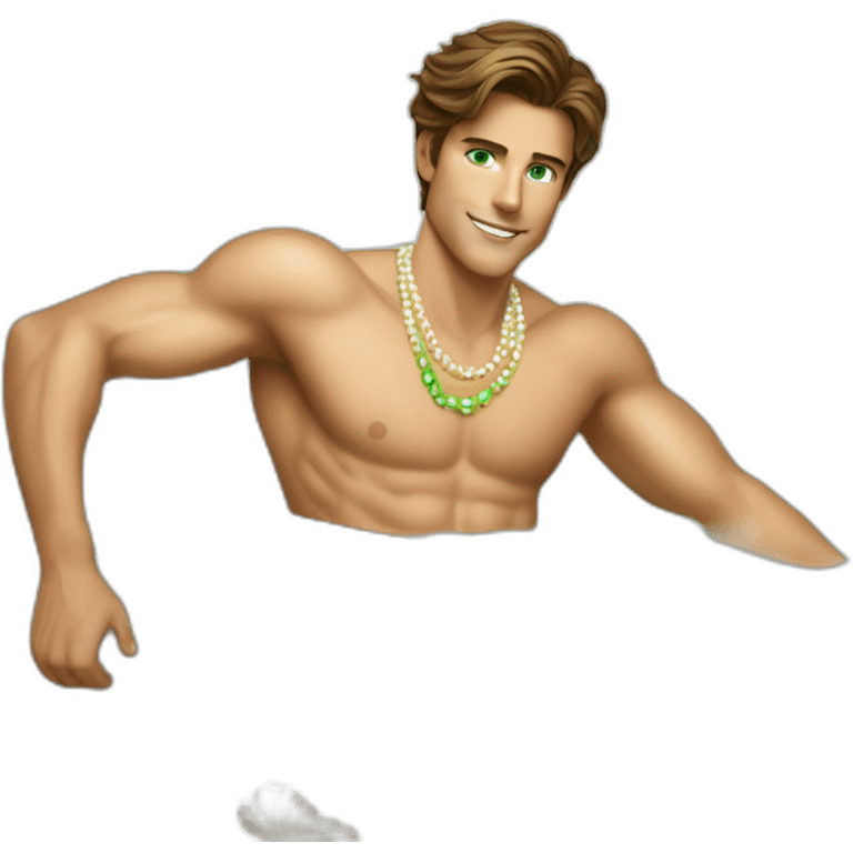 Posh-muscle-boy-brown-hair-green-eyes-pearl-necklace-in-golden-bathtub-legs emoji