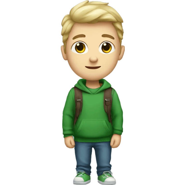 White cute boy with green sweater and backpack emoji