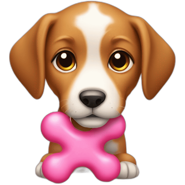 puppy with pink toy bone sit emoji