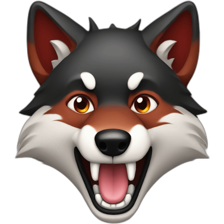 Red and black  Wolf innocent face mouth open and smile  emoji