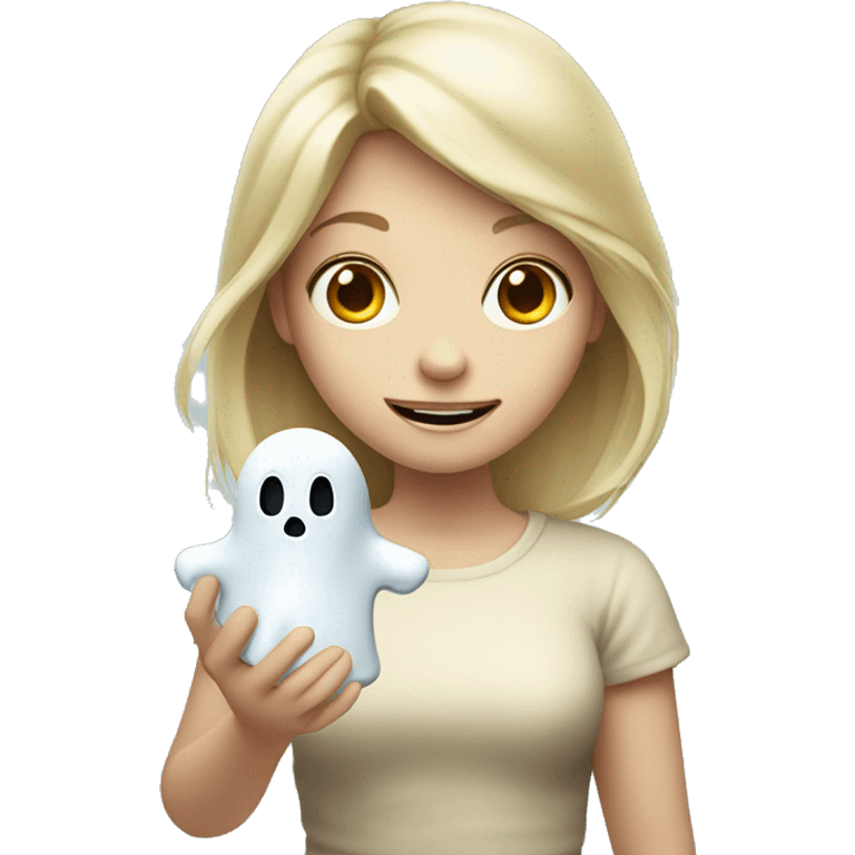 blond girl holds a jar with a ghost in her hands emoji