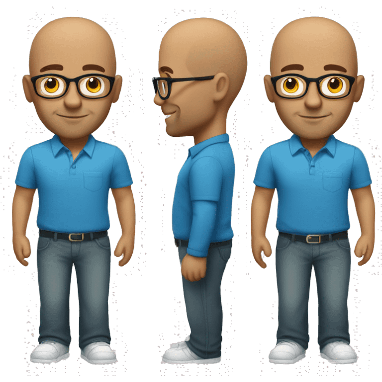 brazilian guy, 40 years old, bald, usng glasses and blue shirt emoji