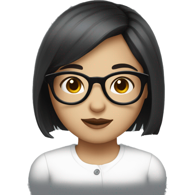 a girl wearing white round glasses, short black hair, white skin emoji