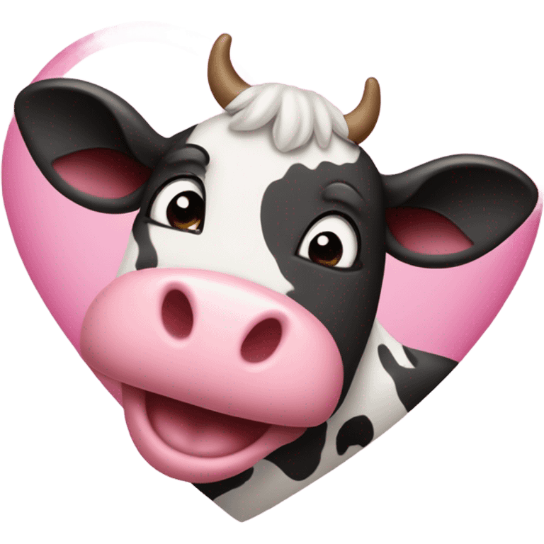 Cow print heart with pink ruffles laughing emoji