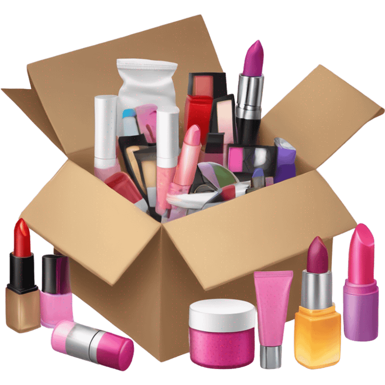 An opened box with various cosmetics emoji