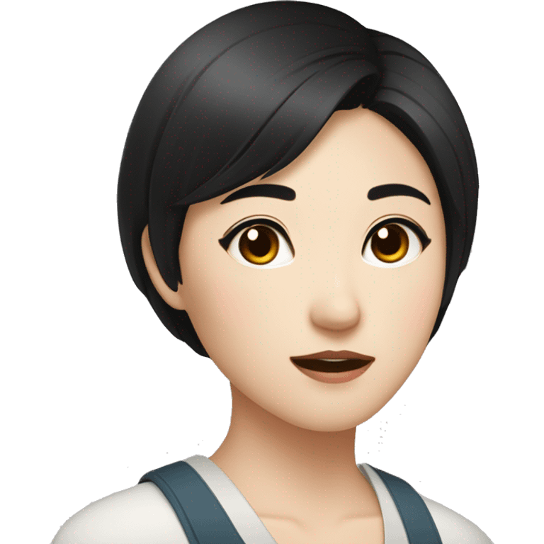 fermer korean girl short black hair sharp jawline, attractive emoji