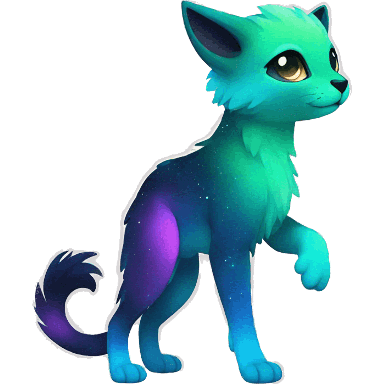 Cute cool black nebula fading green blue purple pink gradient animal hybrid Fakemon full body emoji