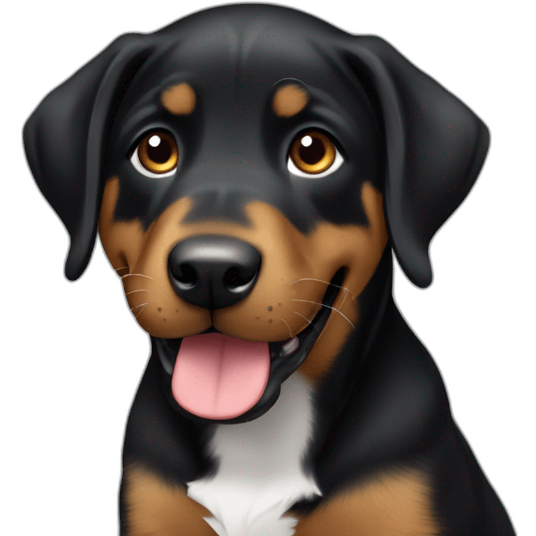 emoji of a black and brown beauceron puppy with white chest and chin making a hungry gesture emoji