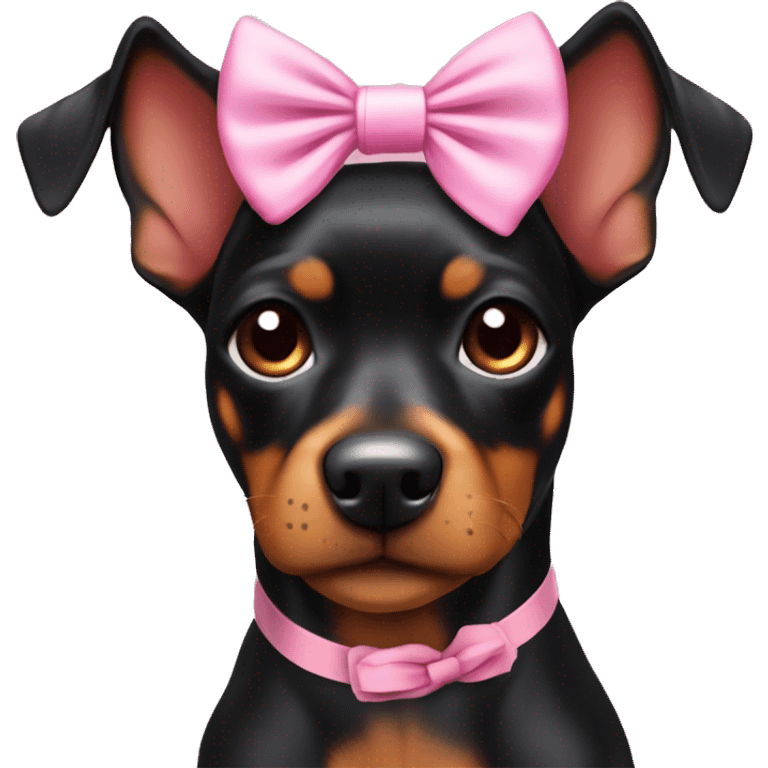 black tan pinscher big ears girly pink bow on head emoji