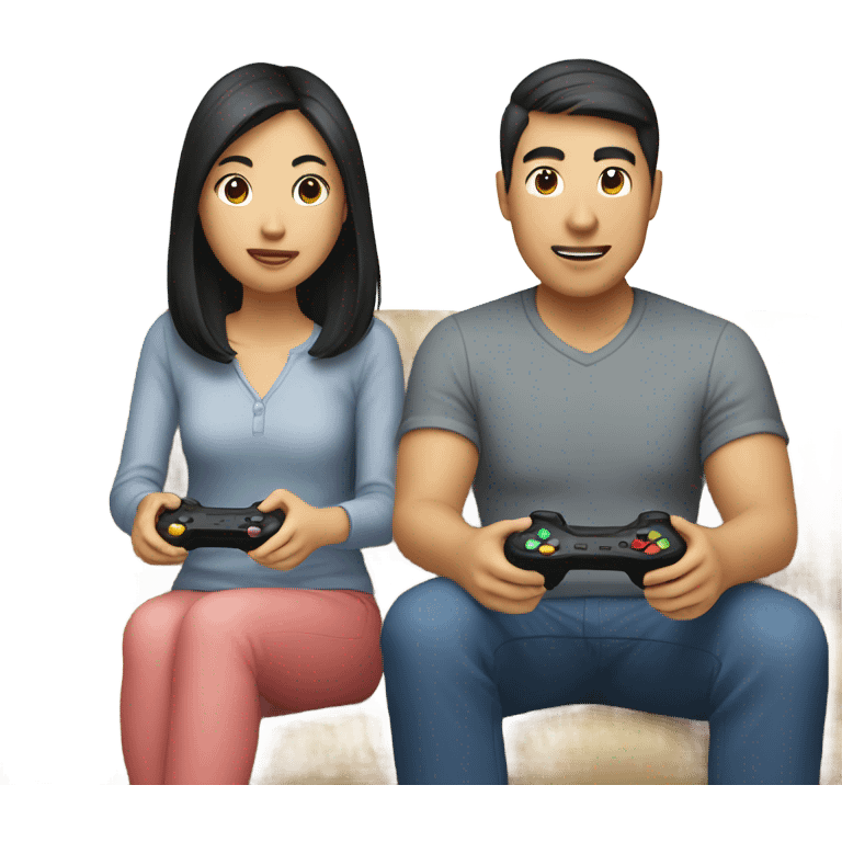 Asian Couple playing video games emoji