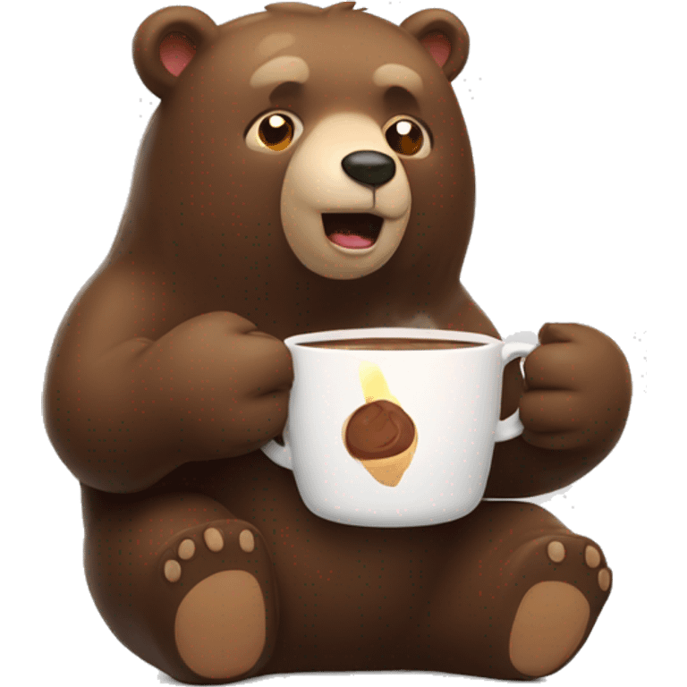 Bear wearing a cup of hot chocolat emoji