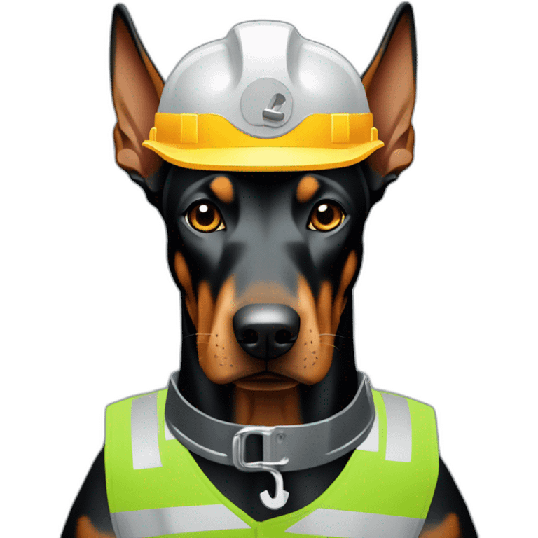 doberman sitting with worker hat holding a wrench in it's paws to remediate a code problem emoji