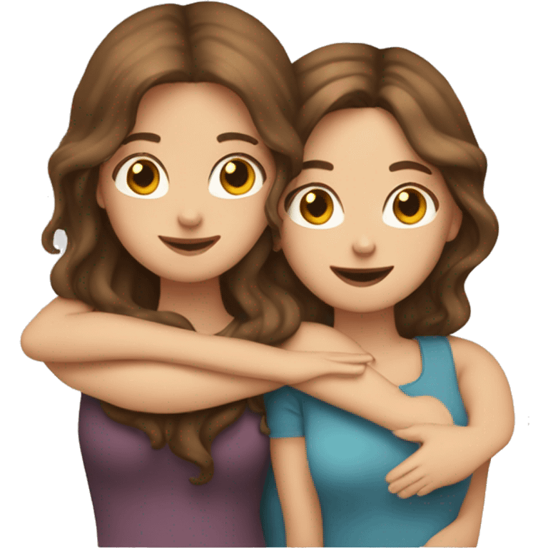 Two white girls hugging one with wavy brown hair and the other with straight brown hair emoji