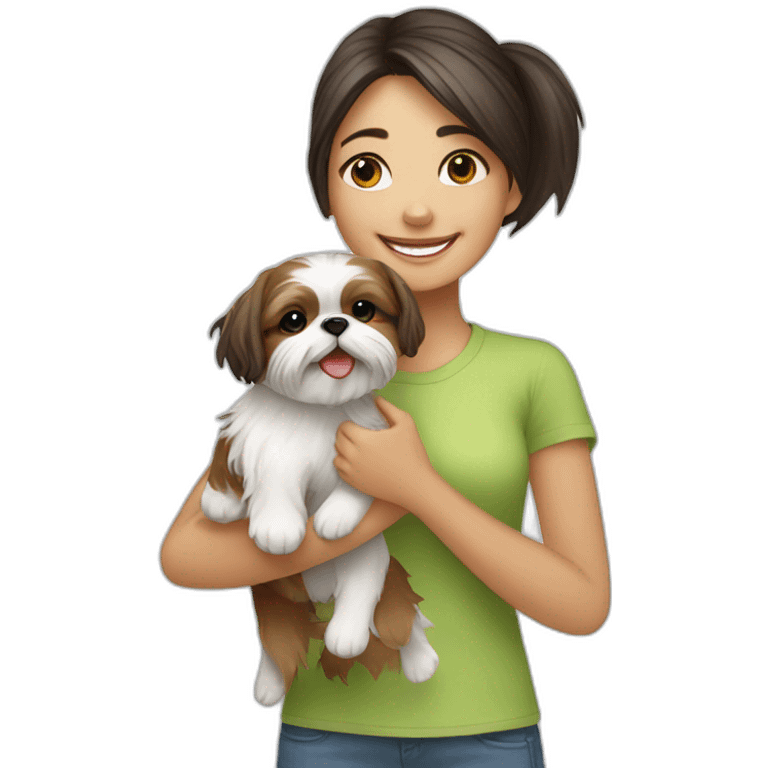 happy girl carrying happy Shih Tzu emoji