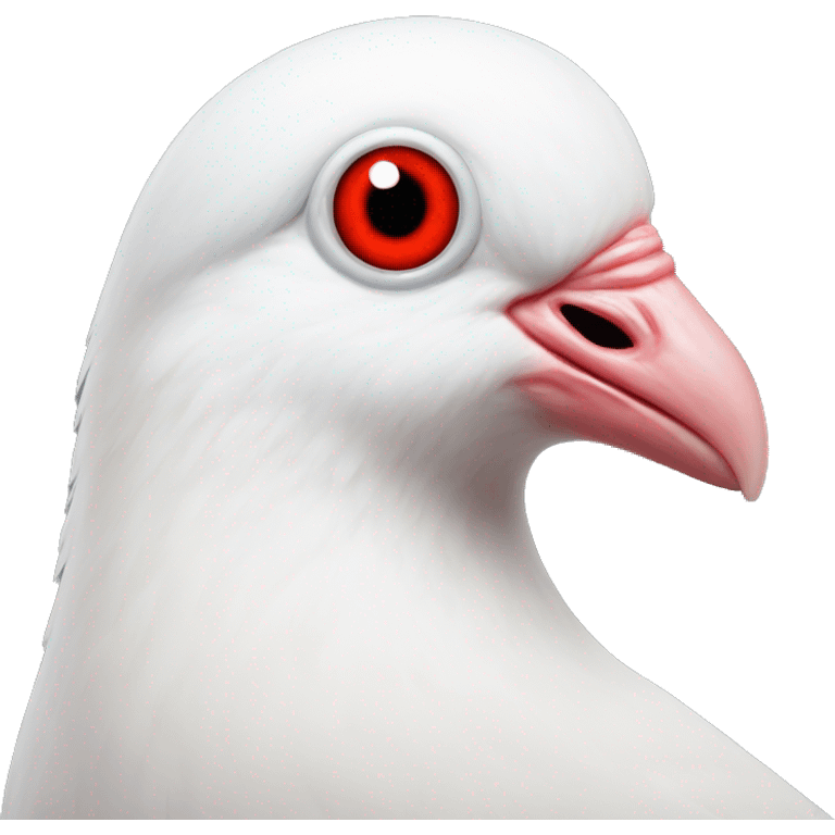 albino pigeon with giant red eye emoji