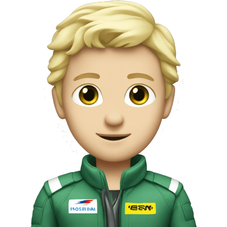 Formula 1 pilot, blond with green eyes emoji