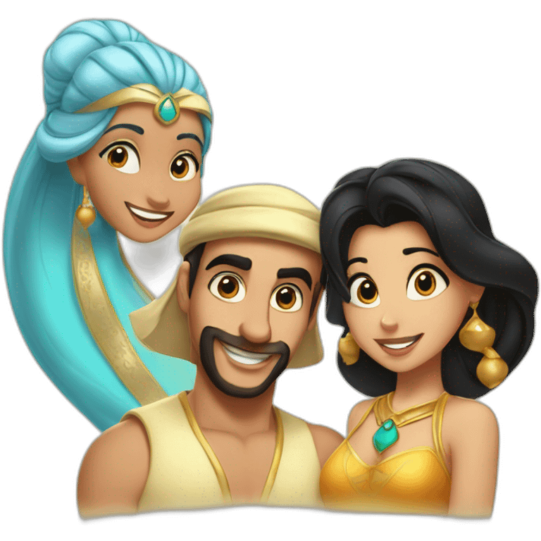 aladdin, jasmine, genie and the carpet emoji