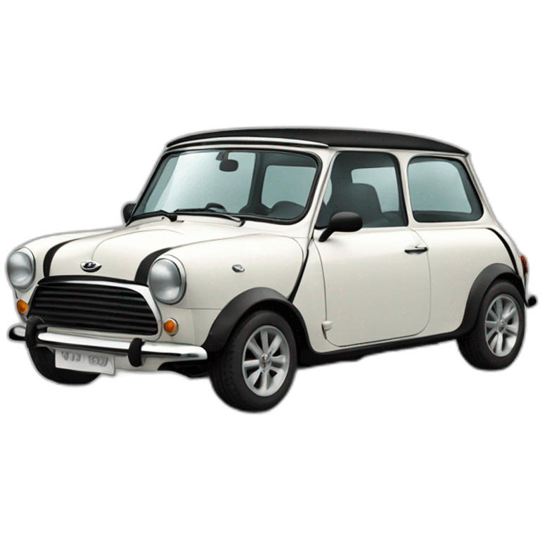 white classic mini cooper with black bonnet emoji