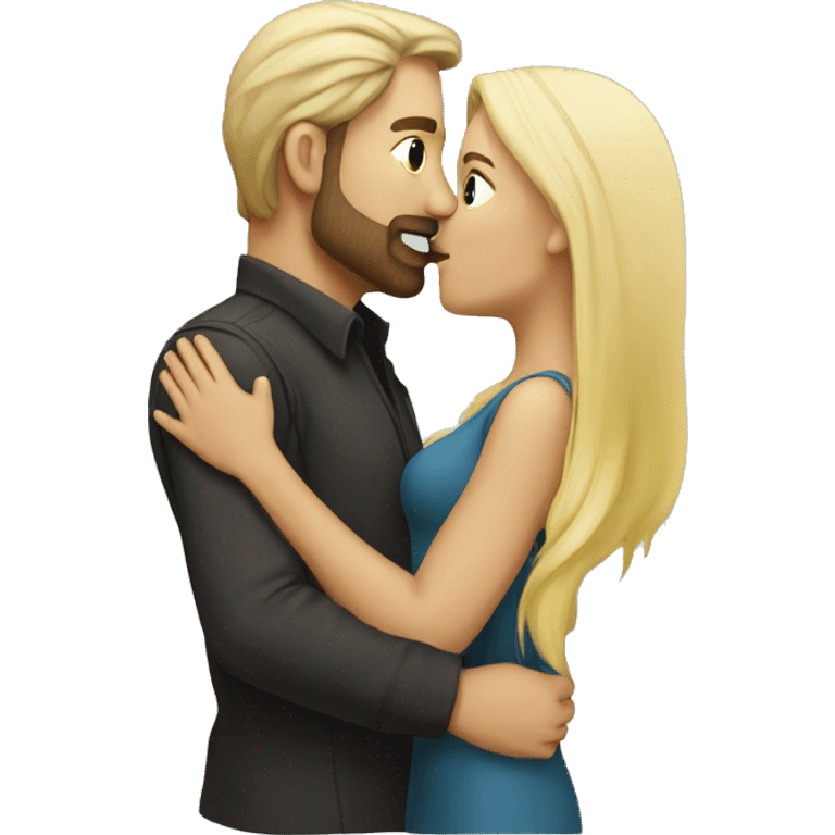 a man with blond hair and beard kissing a woman with dark hair emoji