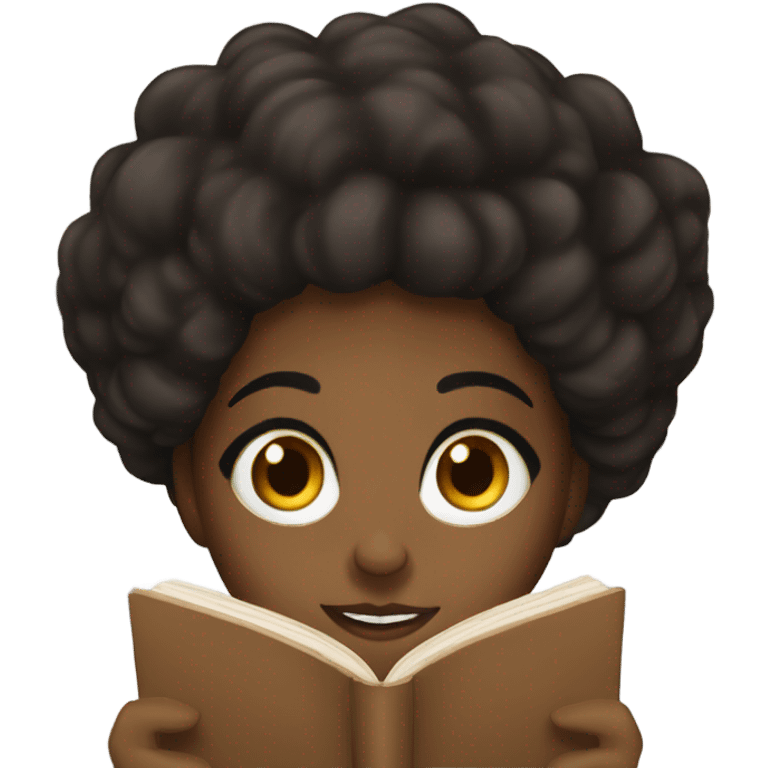 A black woman with brown and black hair reading a book emoji