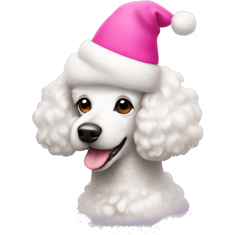 white poodle with pink christmas hat emoji