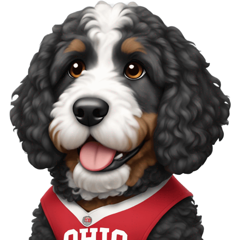 Bernedoodle with Ohio state jersey on emoji