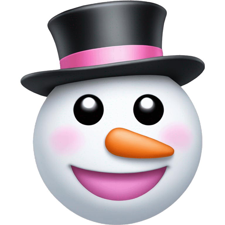 Cute white and pink round snowman with black top hat emoji