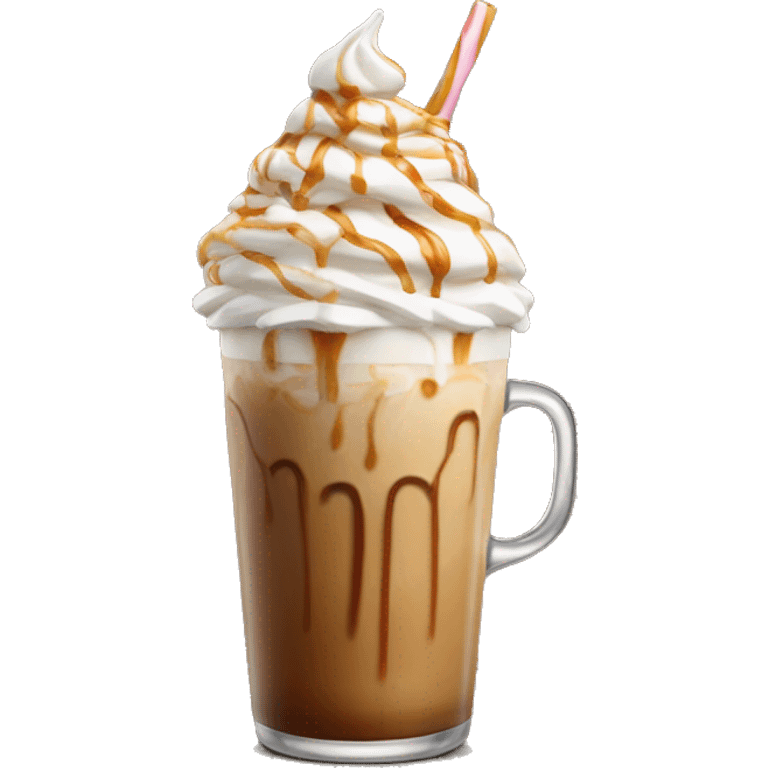 hyper realistic iced latte with whipped cream and caramel drizzle emoji