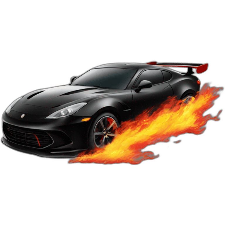 black sports car with red detailing with fire coming from twin exaust emoji