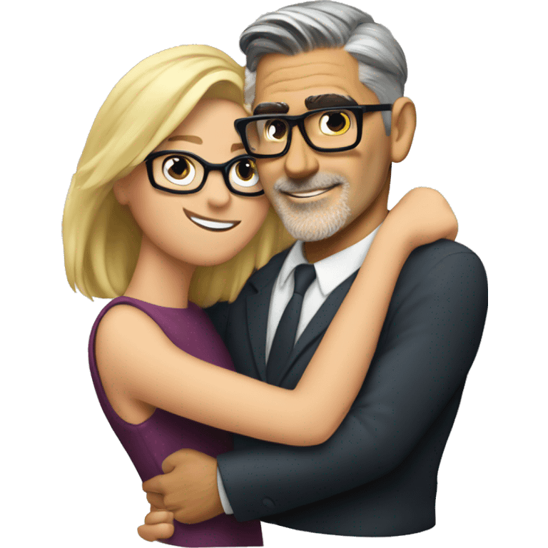 Hug hug hug George Clooney and blonde woman with glasses  emoji