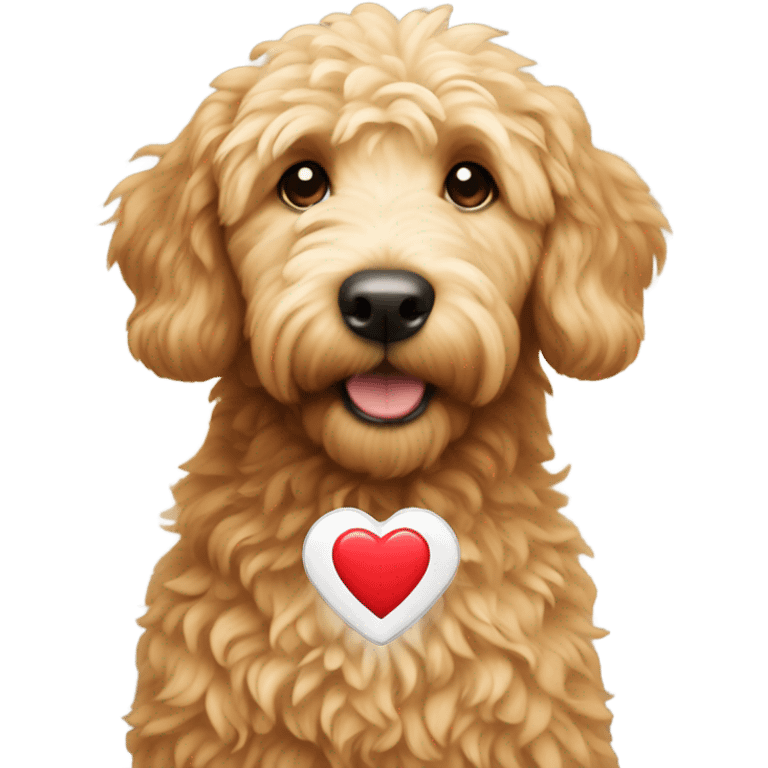 Golden doodle holding a heart lighter emoji