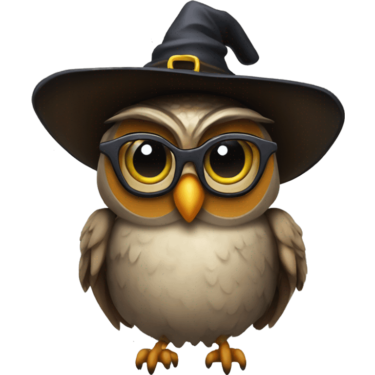 Owl with glasses and a witch hat emoji