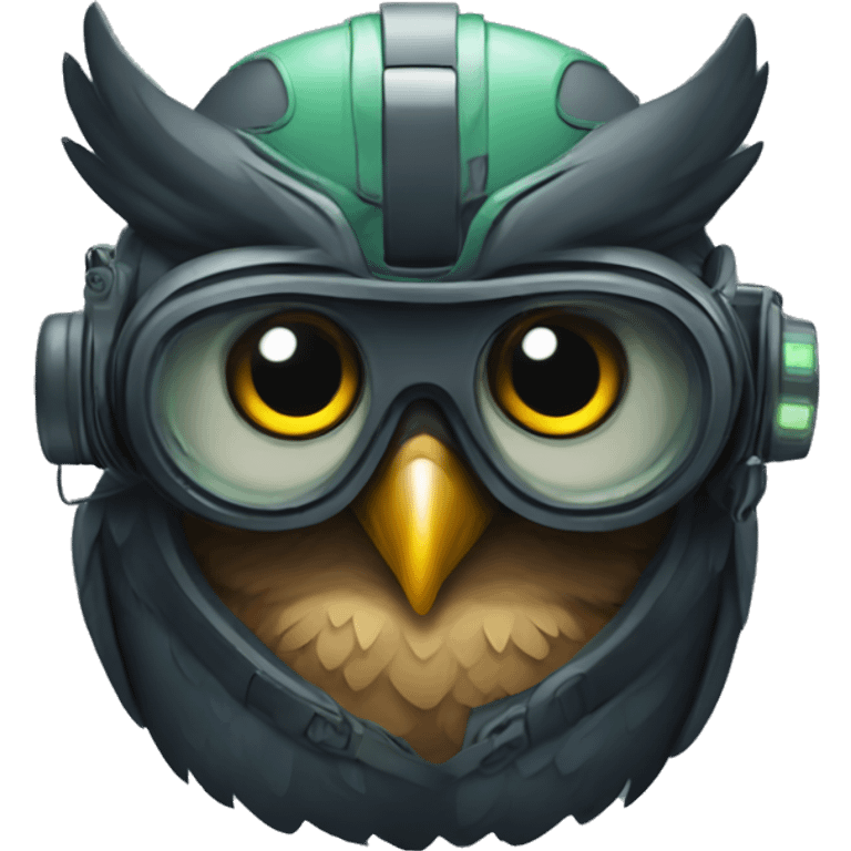 Owl with night vision device in helmet emoji