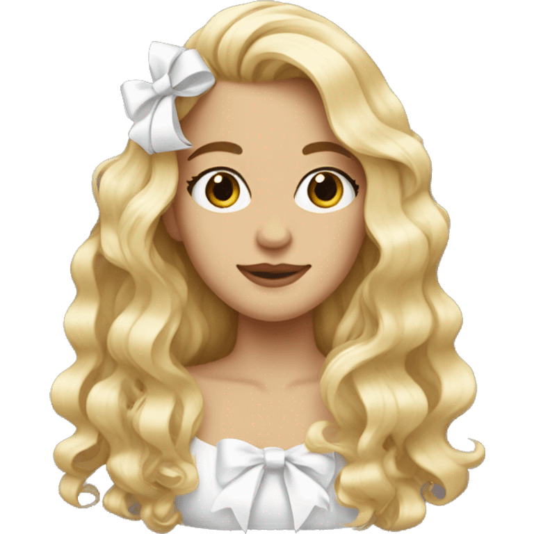 Long blonde wavy hair with a white bow emoji