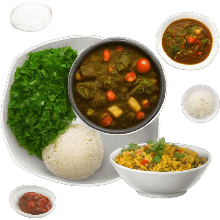 Ghormeh sabzi stew with rice and shirazi salad next to it emoji