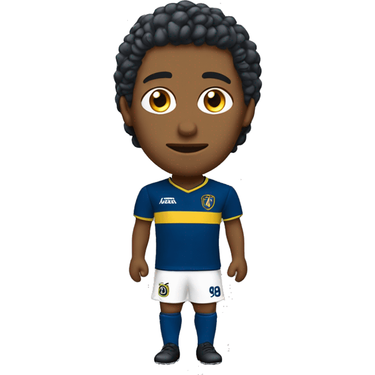 crea un chico con el pelo semi largo, de piel blanca, con la camiseta de boca juniors y que tenga grandes ojos y pequeña nariz y con cejas gruesas emoji