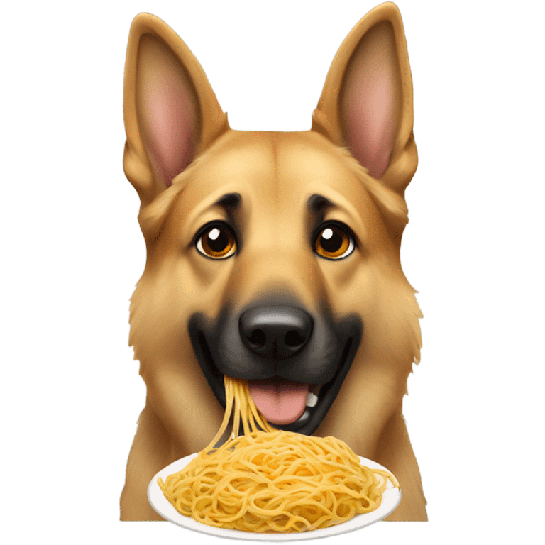 A German Sheppard eating spaghetti emoji