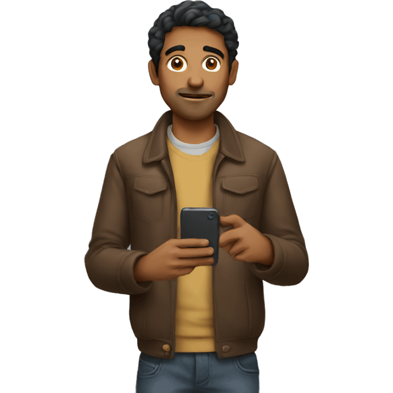 brown man holding phone curious emoji