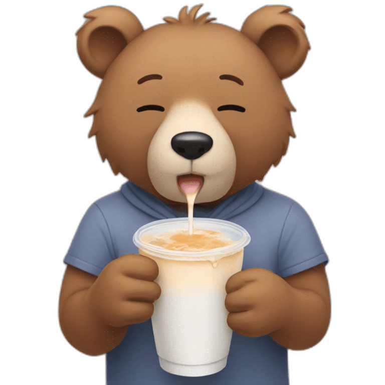 crying bear drinking milktea emoji