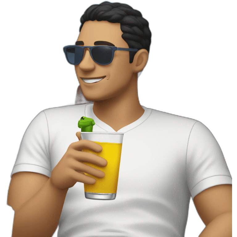 Latin guy Drinking and using lacoste emoji