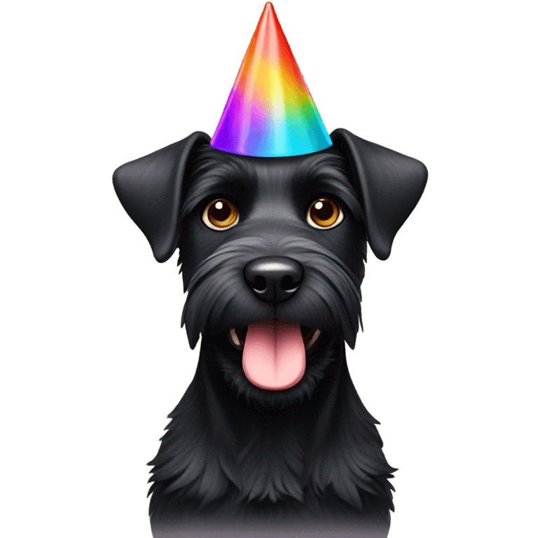 Black terrier dog with party hat emoji