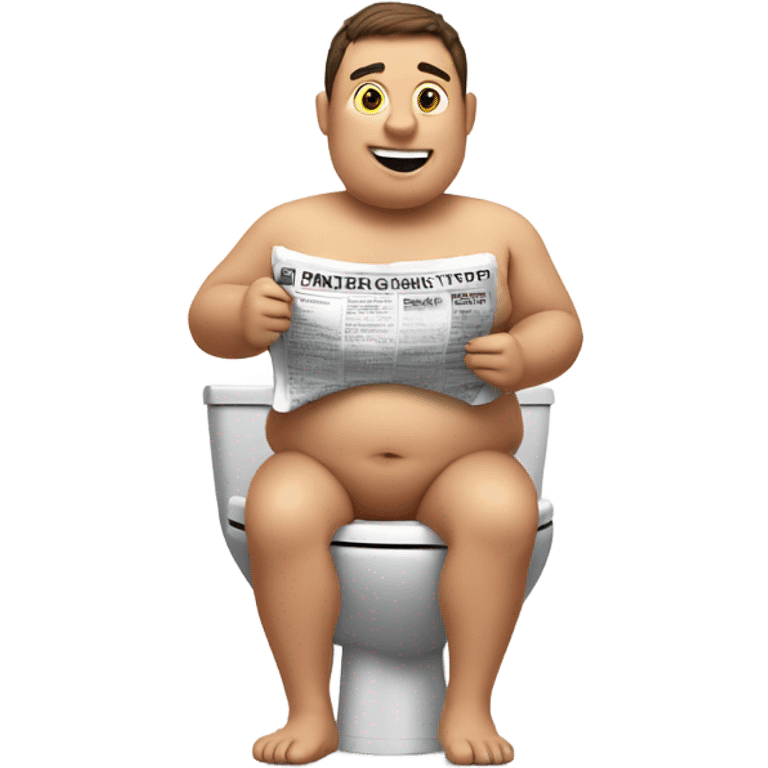 fat guy sitting on toilet reading newspaper no shirt front view emoji