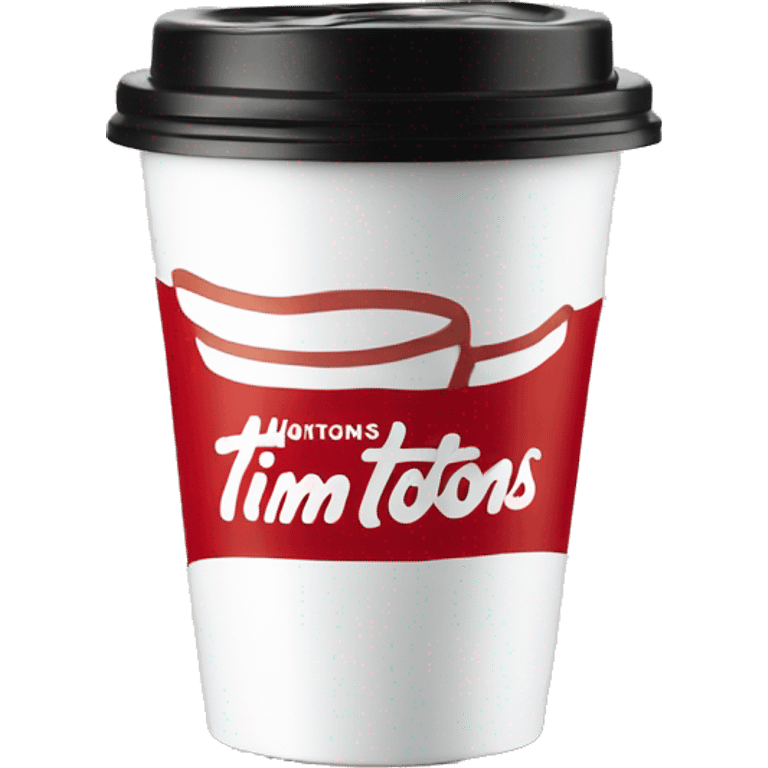 “Red Tim Hortons coffee cup with large white ‘Tim Hortons’ logo in script, black plastic lid, and a simple, clean design.” emoji