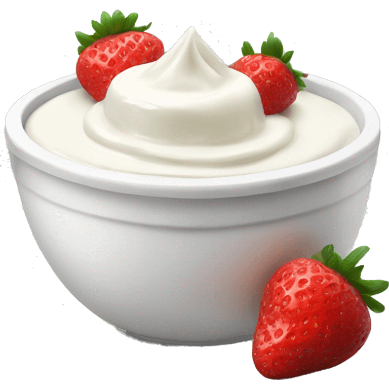 Realistic yoghurt in a bowl with strawberries emoji